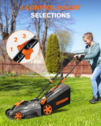 13Amp 16" Lawn Mower, 98% Collection, 13.2-Gallon Bag, 5-Position Height Adjustment, 3-Step  Vertical Fold Storage, 2-in-1 Mulching &amp; Bagging, Corded Lawn Mower for Your Garden