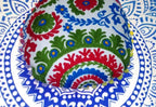 Suzani Round Cusion Cover, Suzani Cusion Cover, Embroidered Cushion Cover 16x16, Decorative Throw Pillow Case, Indian Pom Pom Outdoor Cushions, Boho Pillow Shams (50)