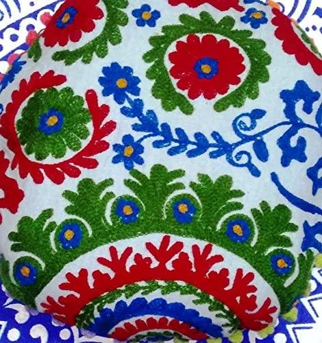 Suzani Round Cusion Cover, Suzani Cusion Cover, Embroidered Cushion Cover 16x16, Decorative Throw Pillow Case, Indian Pom Pom Outdoor Cushions, Boho Pillow Shams (50)