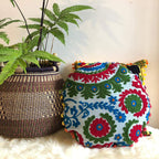Suzani Round Cusion Cover, Suzani Cusion Cover, Embroidered Cushion Cover 16x16, Decorative Throw Pillow Case, Indian Pom Pom Outdoor Cushions, Boho Pillow Shams (50)