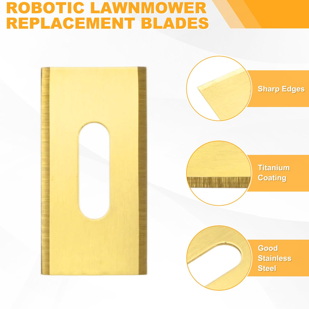 36-Pack Robotic Lawnmower Replacement Blades, 35x18x0.6mm  Steel Robotic Lawn Mower Accessories with Screws for Outdoor, Robust Mowing Spare Parts Blades [Gold Tone]