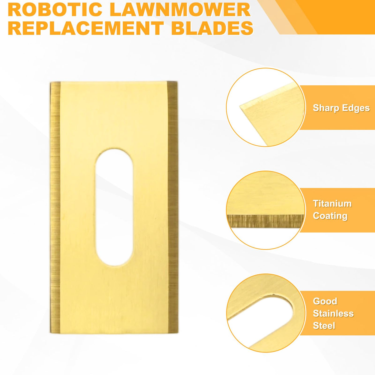 36-Pack Robotic Lawnmower Replacement Blades, 35x18x0.6mm  Steel Robotic Lawn Mower Accessories with Screws for Outdoor, Robust Mowing Spare Parts Blades [Gold Tone]
