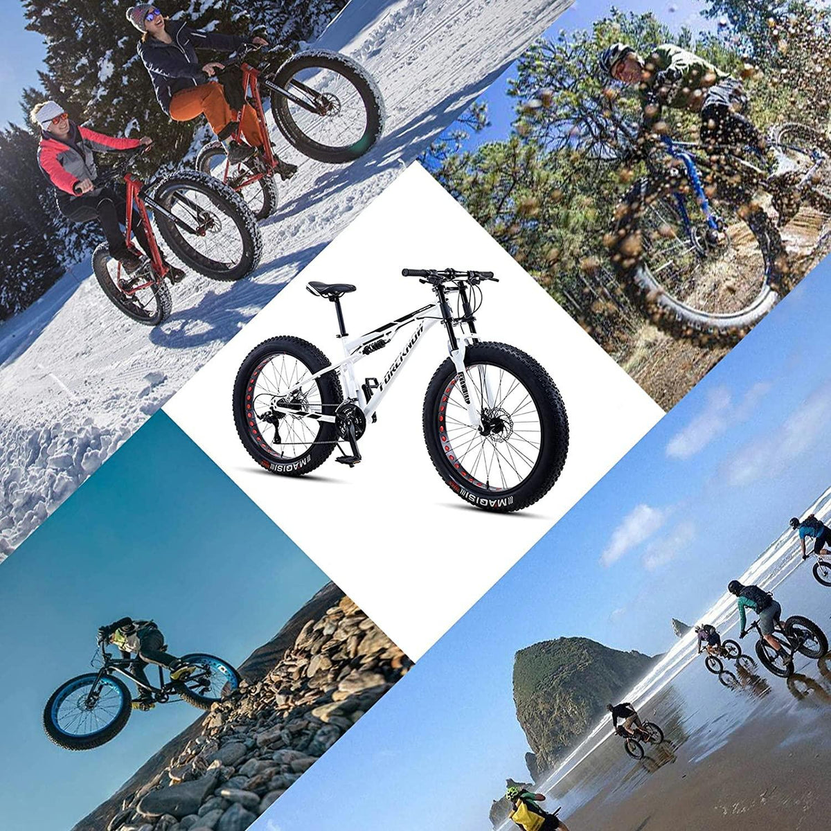 Fat Tire Mountain Bikes - 21 Speed Anti-Slip Bike 26 Inch Fat Tire Sand Bike Double Disc Brake Suspension Outdoor Sports Snow Mountain Bicycle for Adult Men Women