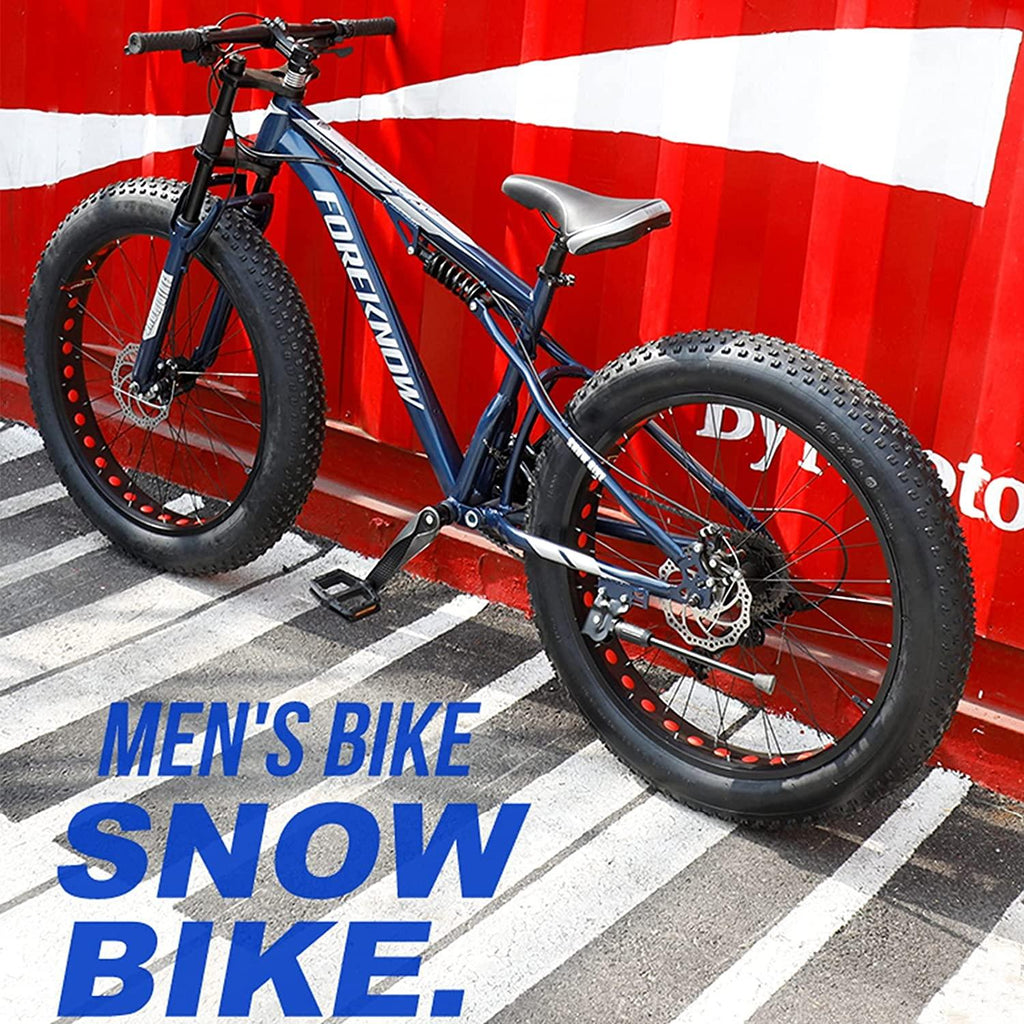 Fat Tire Mountain Bikes - 21 Speed Anti-Slip Bike 26 Inch Fat Tire Sand Bike Double Disc Brake Suspension Outdoor Sports Snow Mountain Bicycle for Adult Men Women