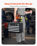 Metal Tool Box, 20.5-inch, Portable Metal Tool Box with 4 Drawers, Small Tool Chest with EVA Liners, Ball Bearing Slide Drawers Loc& Powder Coated Finish, Multi-Function Tool Organizer