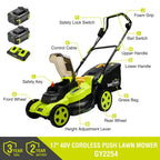 40V 17” Brushless Lawn Mower – 2 x 5.0Ah Batteries Electric Cordless Push Mower with Fast Charger, 6-Level Height Adjustment, 45L Grass Bag, Lightweight Battery Powered Mower