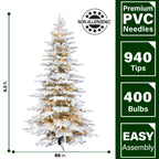 Fraser Hill Farm Valley Flocked Clear Prelit LED White Pine Artificial Christmas Tree, 6.5'