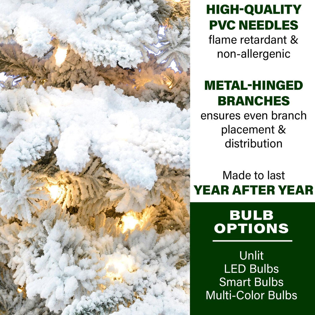 Fraser Hill Farm Valley Flocked Clear Prelit LED White Pine Artificial Christmas Tree, 6.5'