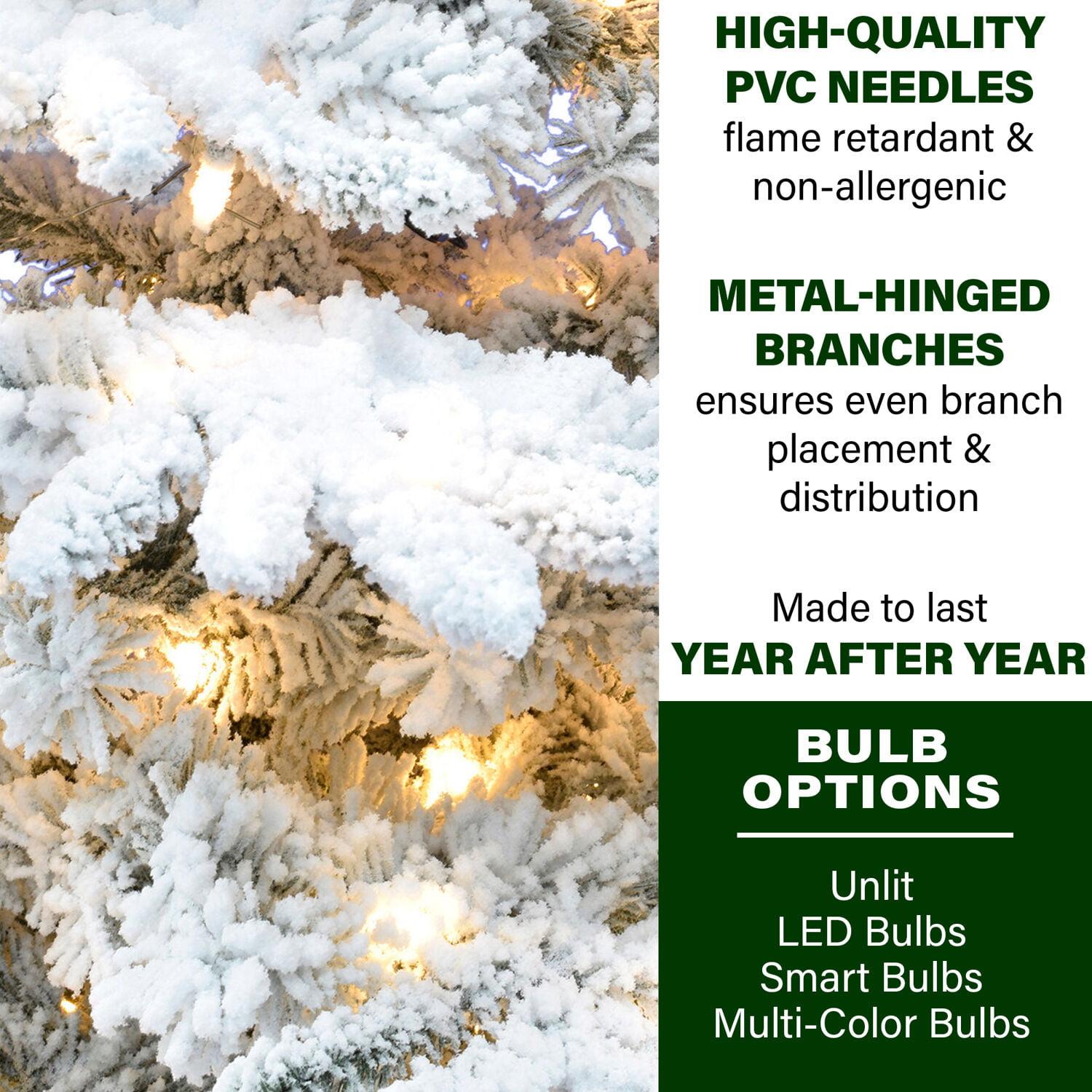 Fraser Hill Farm Valley Flocked Clear Prelit LED White Pine Artificial Christmas Tree, 6.5'