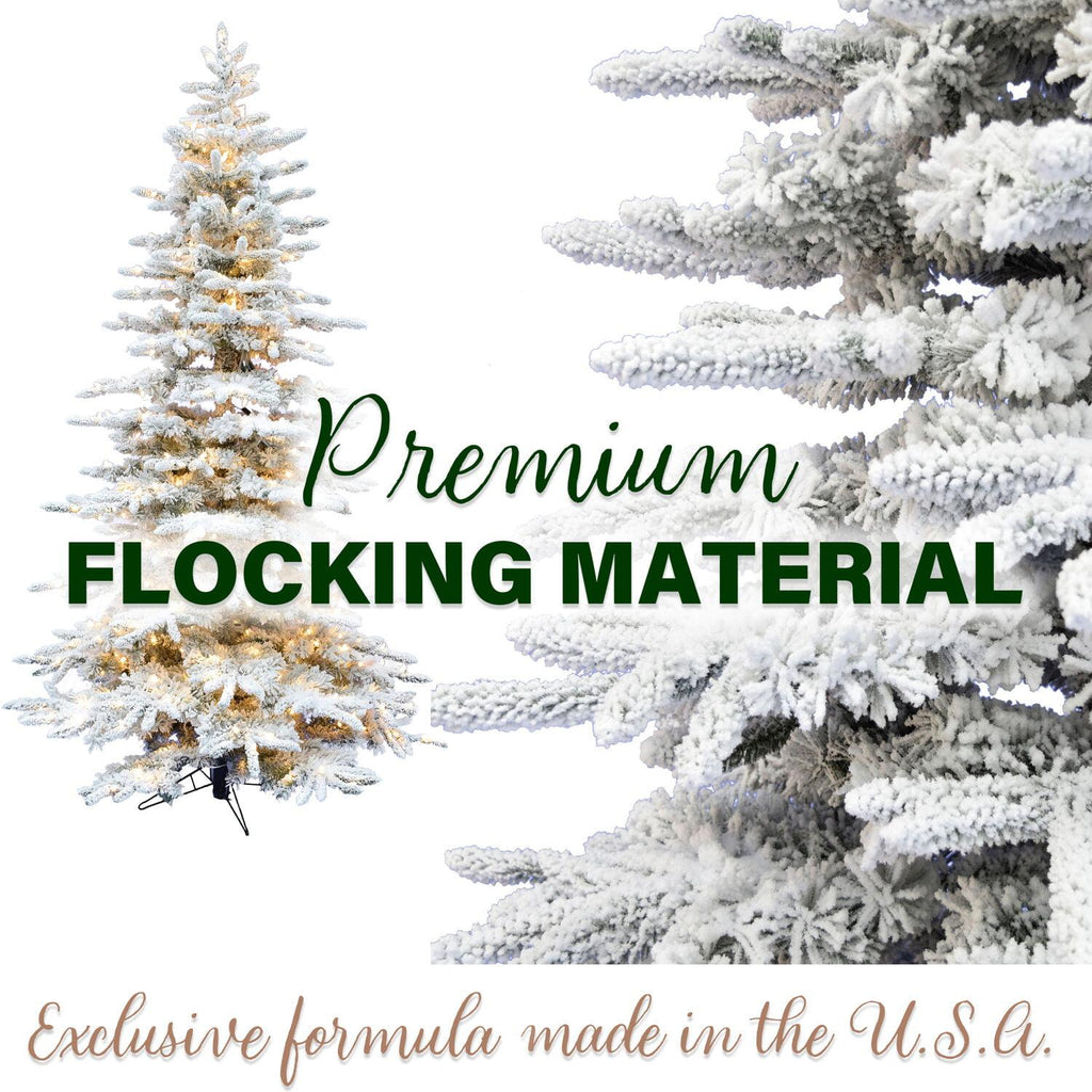 Fraser Hill Farm Valley Flocked Clear Prelit LED White Pine Artificial Christmas Tree, 6.5'
