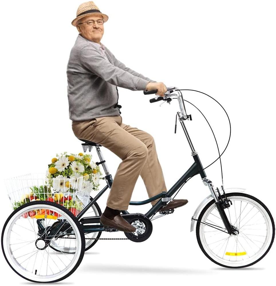 Adult Tricycles 20 inch 3 Wheel Bikes for Adults Folding 3-Wheel Cruiser Bicycles for Women/Men,Adult Trikes with Shopping Basket for Recreation, Shopping, Picnics,Exercise