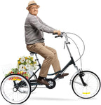 Adult Tricycles 20 inch 3 Wheel Bikes for Adults Folding 3-Wheel Cruiser Bicycles for Women/Men,Adult Trikes with Shopping Basket for Recreation, Shopping, Picnics,Exercise