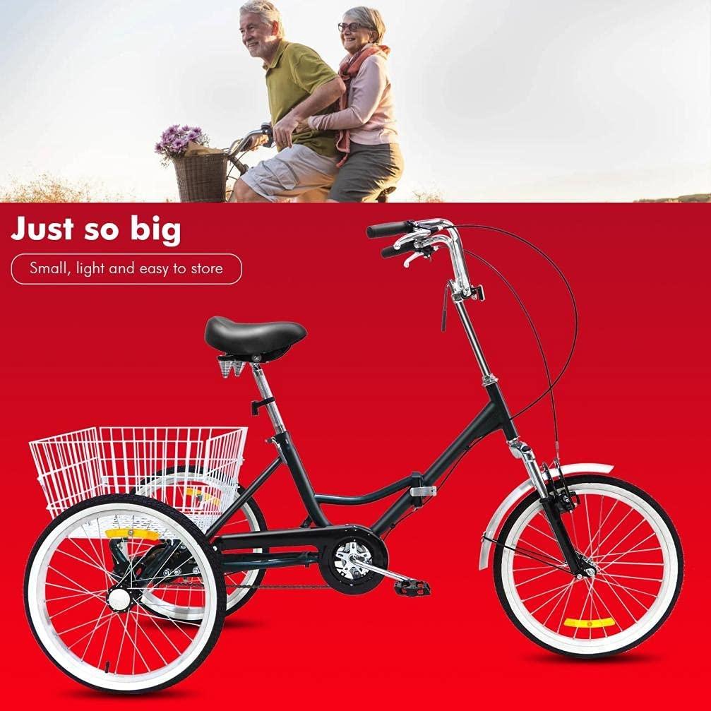 Adult Tricycles 20 inch 3 Wheel Bikes for Adults Folding 3-Wheel Cruiser Bicycles for Women/Men,Adult Trikes with Shopping Basket for Recreation, Shopping, Picnics,Exercise