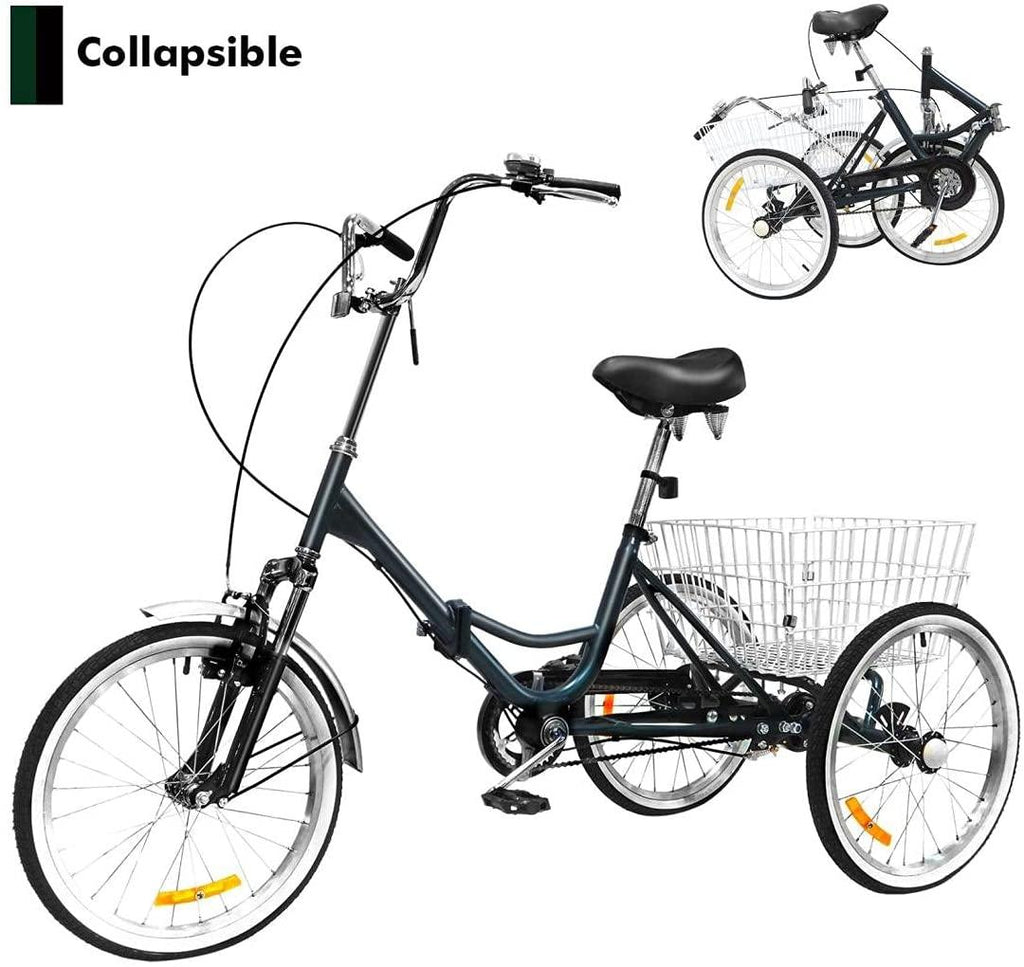 Adult Tricycles 20 inch 3 Wheel Bikes for Adults Folding 3-Wheel Cruiser Bicycles for Women/Men,Adult Trikes with Shopping Basket for Recreation, Shopping, Picnics,Exercise