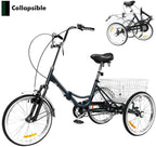 Adult Tricycles 20 inch 3 Wheel Bikes for Adults Folding 3-Wheel Cruiser Bicycles for Women/Men,Adult Trikes with Shopping Basket for Recreation, Shopping, Picnics,Exercise