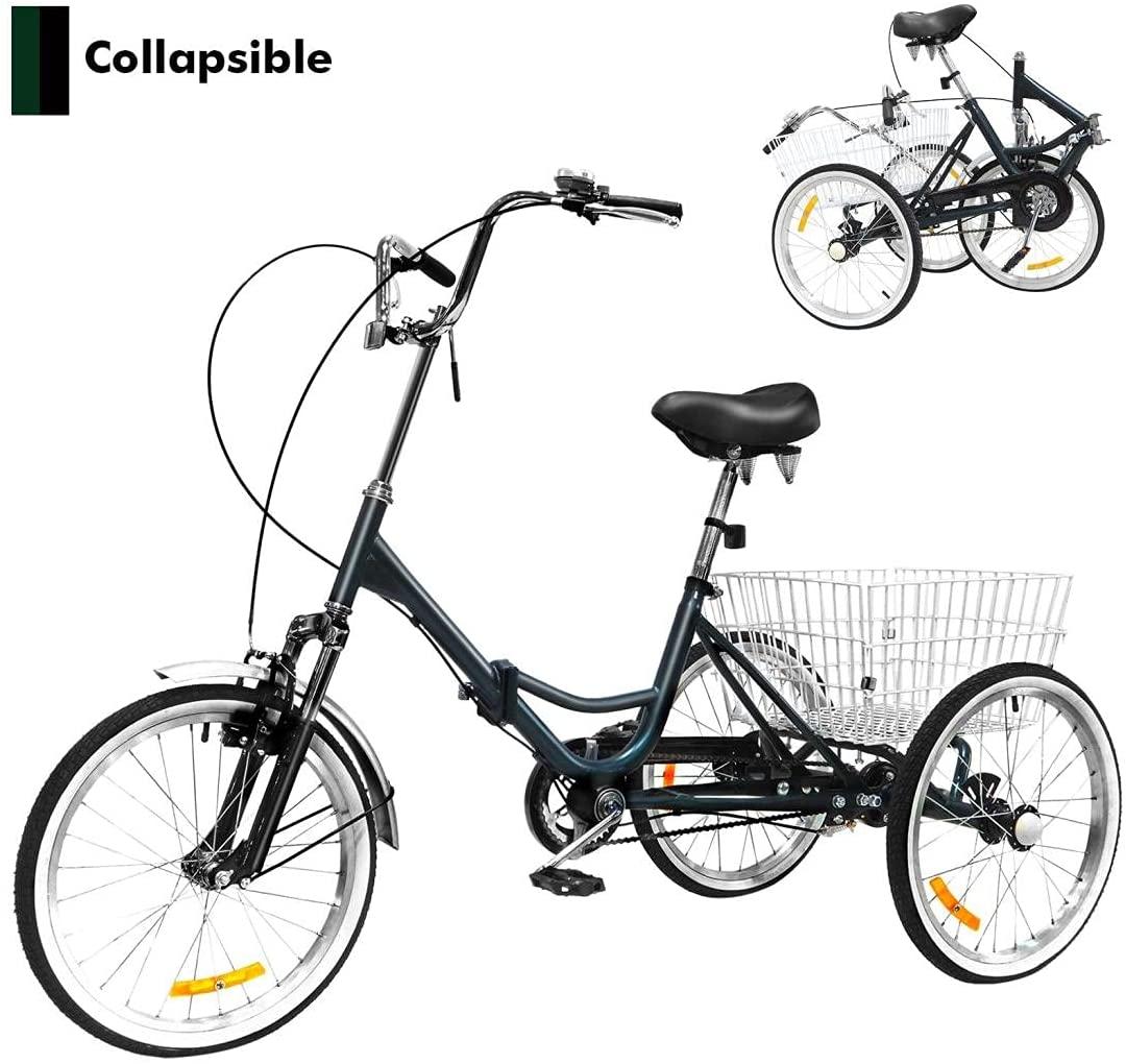 Adult Tricycles 20 inch 3 Wheel Bikes for Adults Folding 3-Wheel Cruiser Bicycles for Women/Men,Adult Trikes with Shopping Basket for Recreation, Shopping, Picnics,Exercise