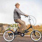 Adult Tricycles 20 inch 3 Wheel Bikes for Adults Folding 3-Wheel Cruiser Bicycles for Women/Men,Adult Trikes with Shopping Basket for Recreation, Shopping, Picnics,Exercise