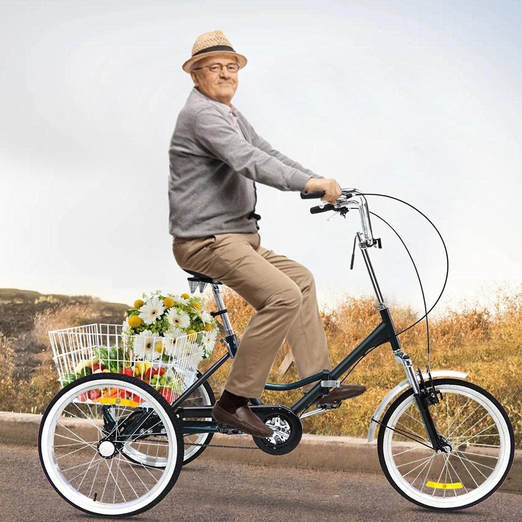 Adult Tricycles 20 inch 3 Wheel Bikes for Adults Folding 3-Wheel Cruiser Bicycles for Women/Men,Adult Trikes with Shopping Basket for Recreation, Shopping, Picnics,Exercise