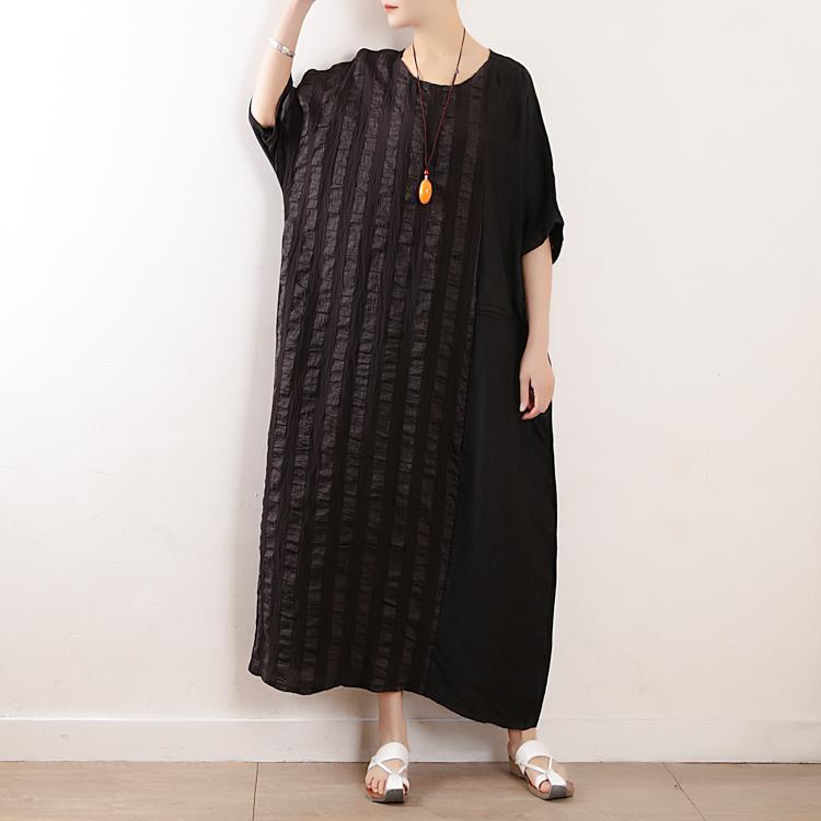 Women Stripes Cotton Linen Casual Loose Maxi Dress