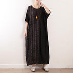 Women Stripes Cotton Linen Casual Loose Maxi Dress