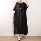 Women Stripes Cotton Linen Casual Loose Maxi Dress