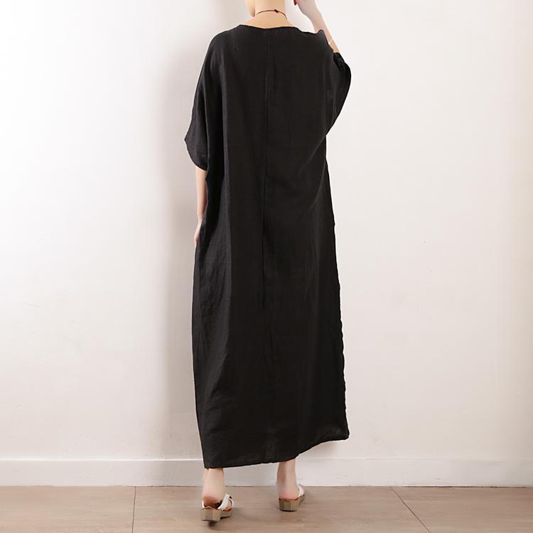 Women Stripes Cotton Linen Casual Loose Maxi Dress