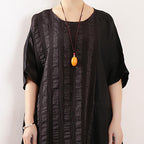 Women Stripes Cotton Linen Casual Loose Maxi Dress