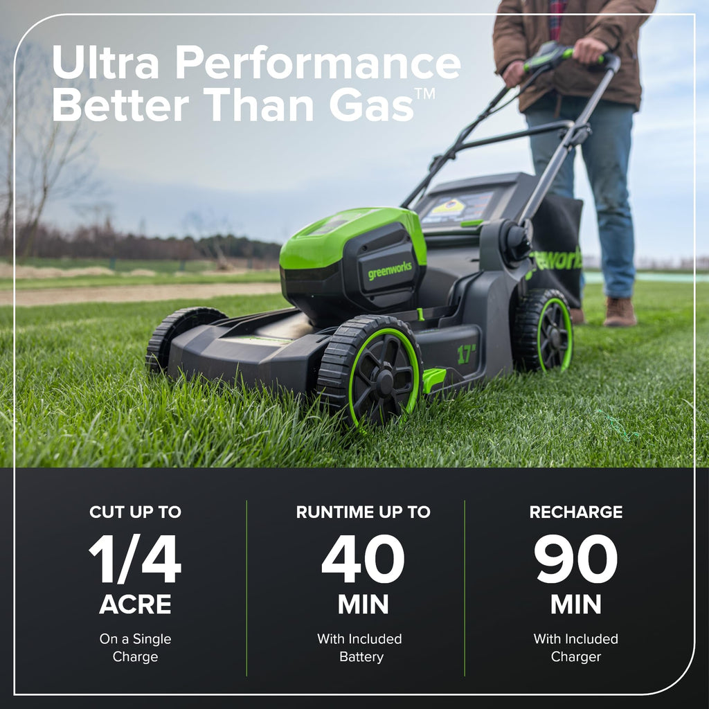 60V 17" Brushless Cordless Push Lawn Mower, 2-in-1 Mulching/Bagging, 4.0Ah Battery and 3A Charger(40min Runtime)