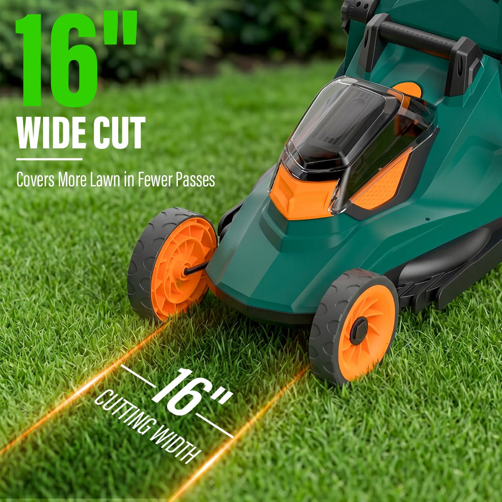 40V Cordless Lawn Mower, 16-Inch Brushless Electric Push Mower with 4.0Ah Battery, Low/High Speed Control, 5-Position Height Adjustment, 40L Grass Bag, Lightweight Mower for Yard/Lawn