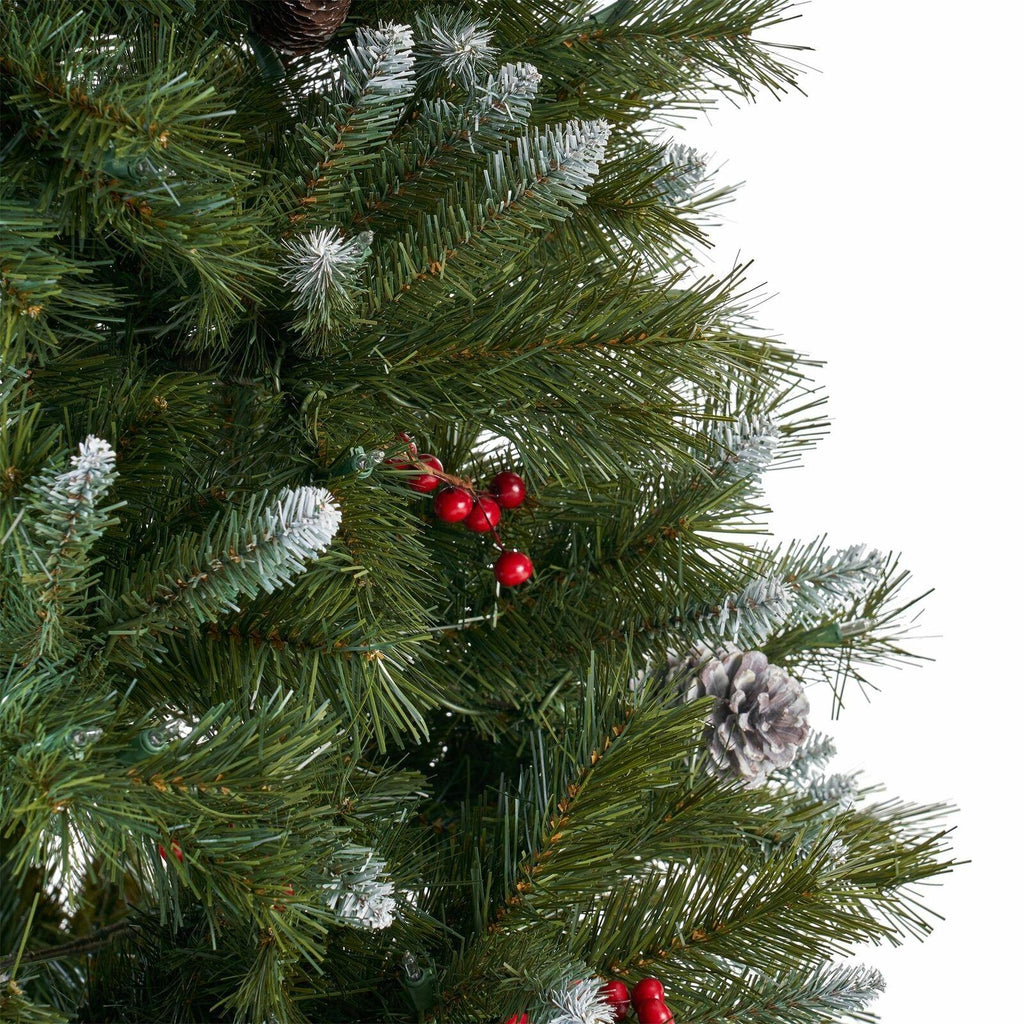 9-foot Mixed Spruce Hinged Artificial Christmas Tree with Frosted Branches, Red