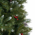 9-foot Mixed Spruce Hinged Artificial Christmas Tree with Frosted Branches, Red