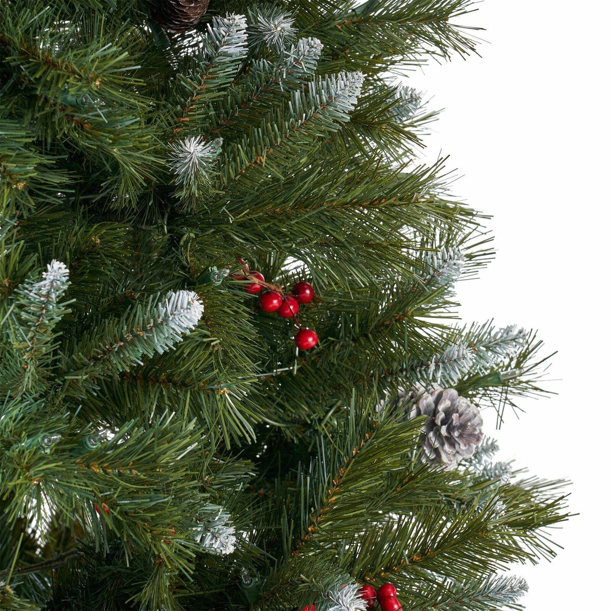 9-foot Mixed Spruce Hinged Artificial Christmas Tree with Frosted Branches, Red
