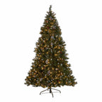 9-foot Mixed Spruce Hinged Artificial Christmas Tree with Frosted Branches, Red