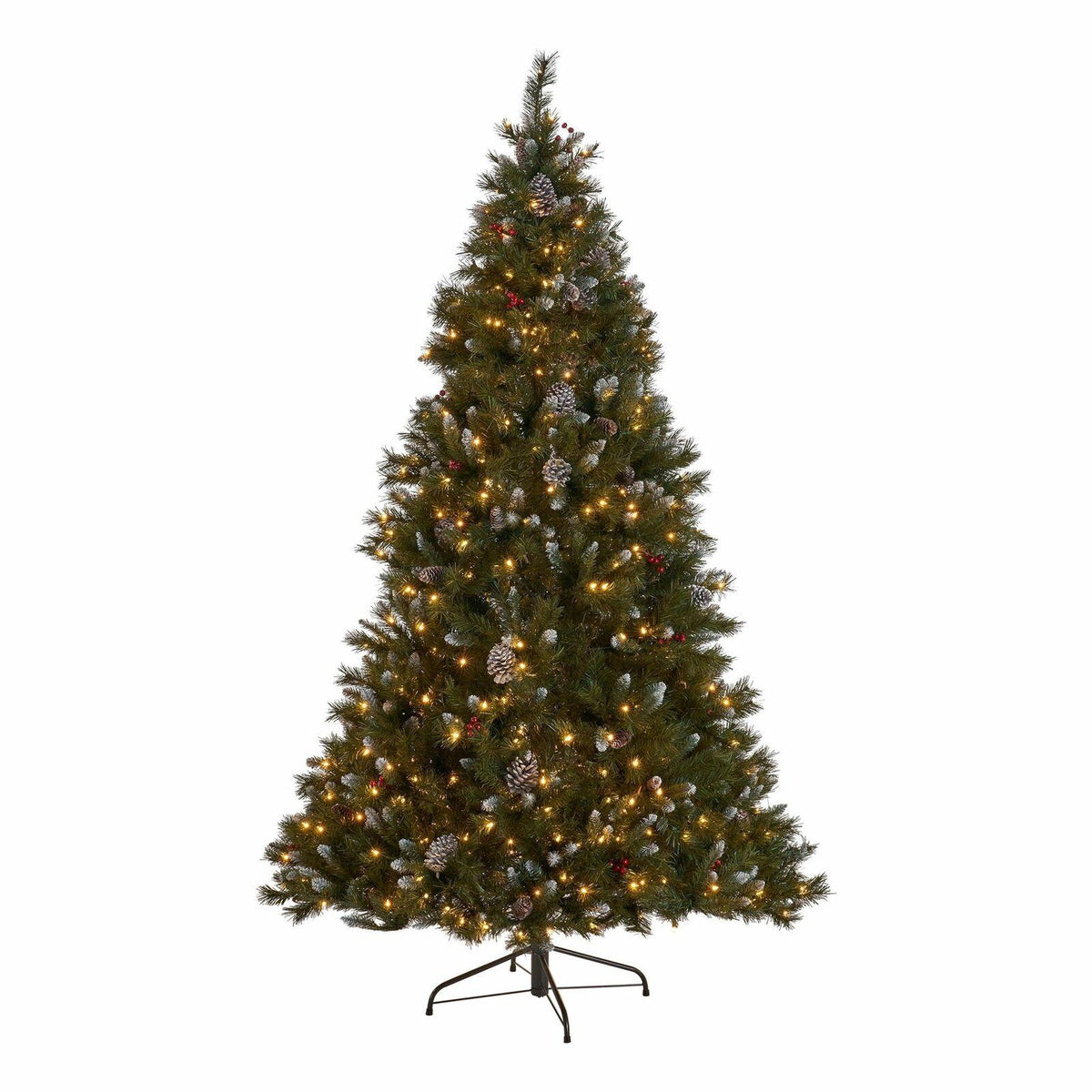 9-foot Mixed Spruce Hinged Artificial Christmas Tree with Frosted Branches, Red