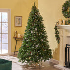 9-foot Mixed Spruce Hinged Artificial Christmas Tree with Frosted Branches, Red