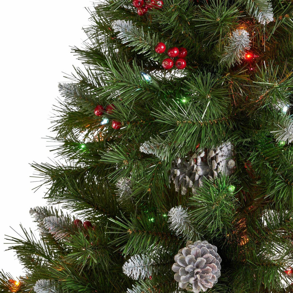 9-foot Mixed Spruce Hinged Artificial Christmas Tree with Frosted Branches, Red