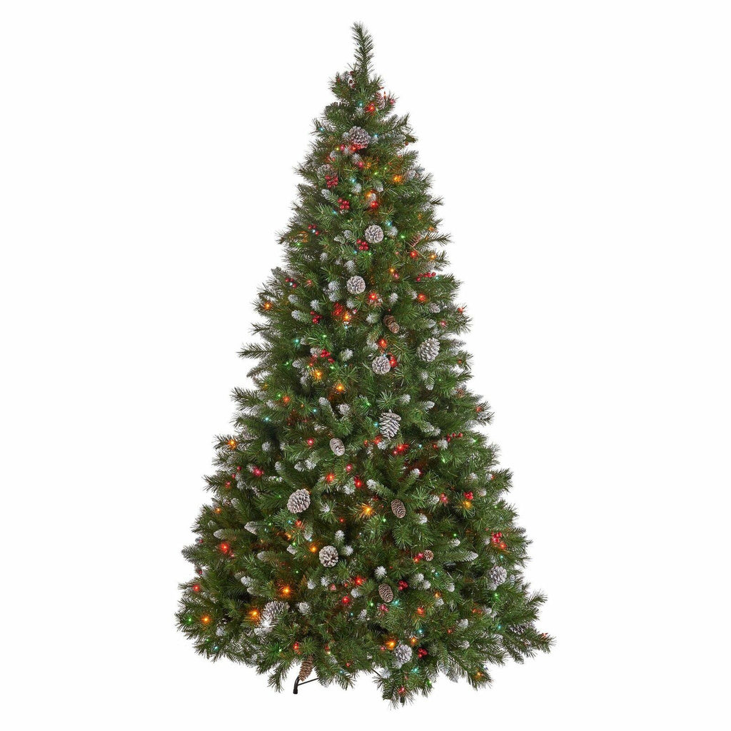 9-foot Mixed Spruce Hinged Artificial Christmas Tree with Frosted Branches, Red