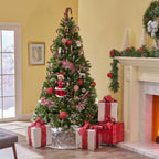 9-foot Mixed Spruce Hinged Artificial Christmas Tree with Frosted Branches, Red