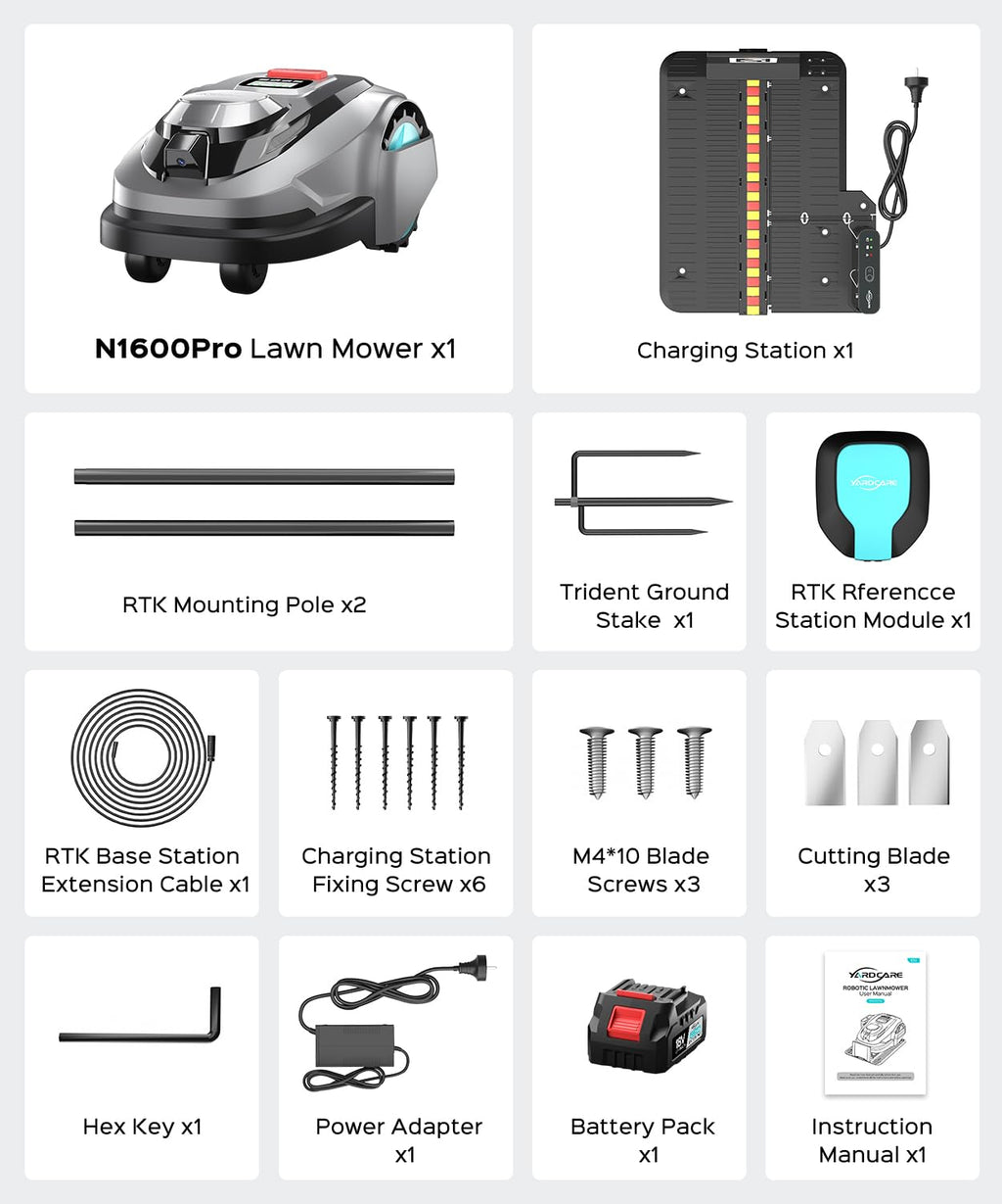 N1600 PRO Robot Lawn Mower, Wireless  with RTK+Vision Navigation, 0.4 Acre Coverage, APP Smart Control Robot Lawn Mower, Multi-Zone Mowing, Curved Path, Adjustable Cutting Height