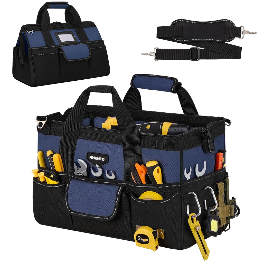 16-Inch Heavy Duty Tool Bag, 22 Pockets Empty Tool Box Organizer Storage, Soft Tote Toolbox Organization Portable Handle Carrying Work Toolbag for Electrician Mechanic, Dad Men Gifts, Blue