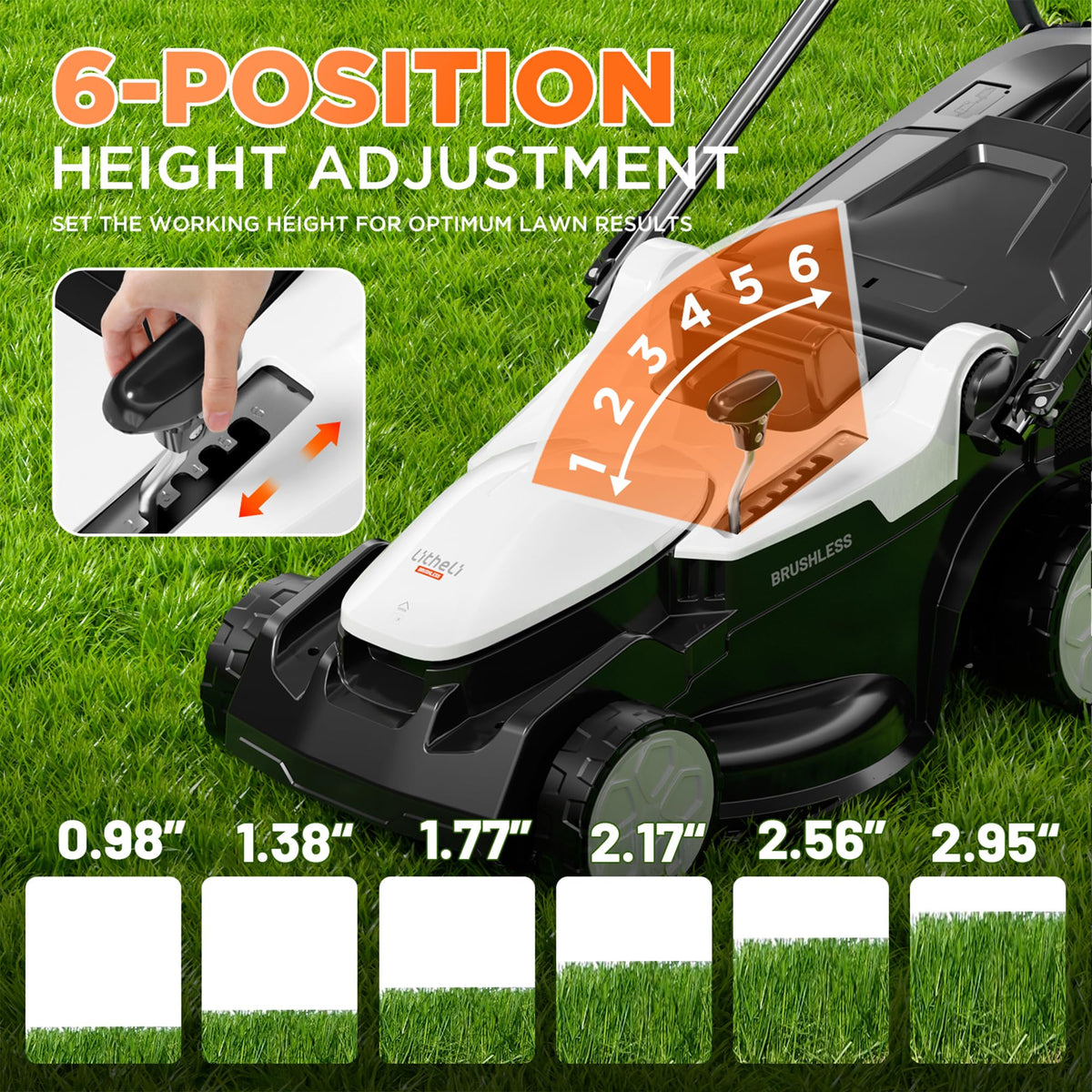16 Inch Lawn Mower 2 x 20V Brushless Electric Mowers for Garden Yards, Lightweight Cordless Lawnmower with 6-Position Height Adjustment, 2 x 4.0Ah Battery Include