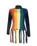 striped colorblock tassel design long sleeve sweater