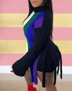 striped colorblock tassel design long sleeve sweater