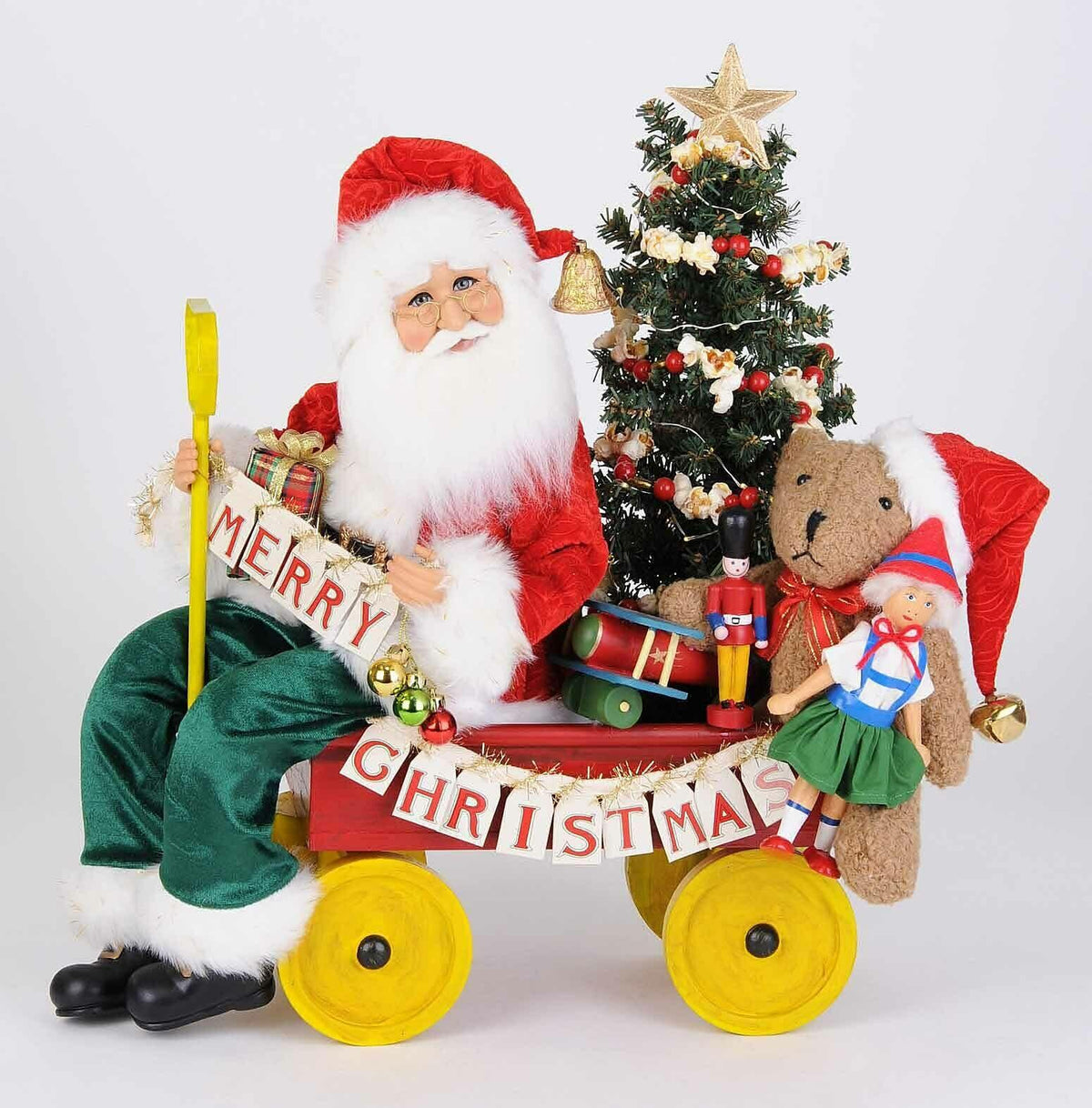 CHRISTMAS DECORATIONS - SANTA'S DELIVERY CART WITH TOYS &amp; LIGHTED TREE FIGURINE