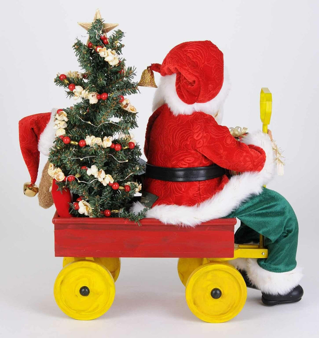 CHRISTMAS DECORATIONS - SANTA'S DELIVERY CART WITH TOYS &amp; LIGHTED TREE FIGURINE