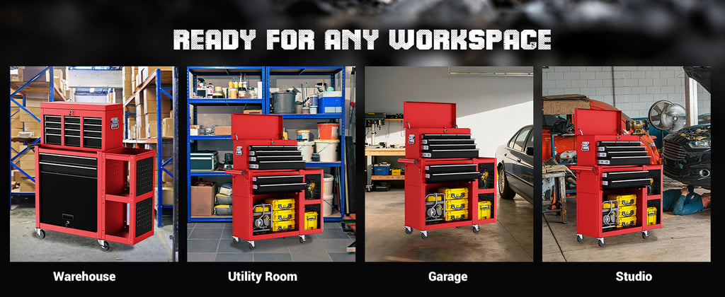 8-Drawer Rolling Tool Chest, Assembled Metal Tool StoraCabinet with Wheels, LocSliding Drawers & Detachable Top Box, for GaraWorkshop Repair Room Warehouse, Red