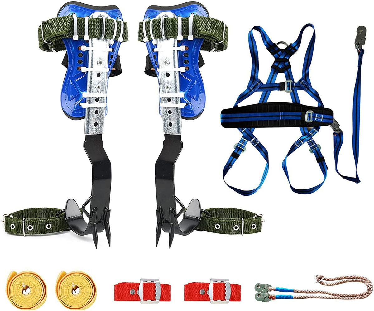 TWSOUL Climbing Spike with 5 Point Belt Straps Portable Adjustable Lanyard and Extra Multi-Functional Straps for Outdoor Jungle Survival Fruit Picking