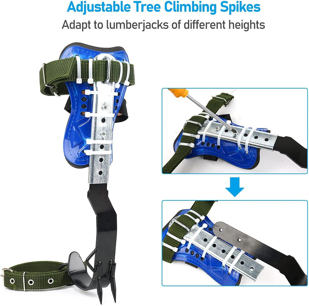 TWSOUL Climbing Spike with 5 Point Belt Straps Portable Adjustable Lanyard and Extra Multi-Functional Straps for Outdoor Jungle Survival Fruit Picking