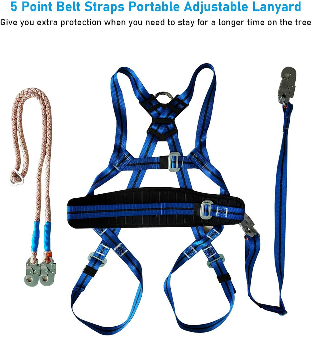 TWSOUL Climbing Spike with 5 Point Belt Straps Portable Adjustable Lanyard and Extra Multi-Functional Straps for Outdoor Jungle Survival Fruit Picking