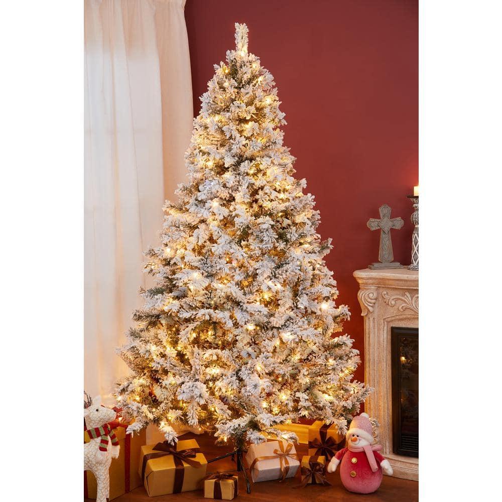 7 ft. Pre-Lit Flocked Artificial Christmas Tree